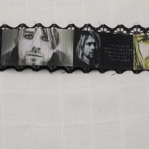 No587 Statement handmade choker necklace with Kurt Cobain patterned ribbons rows